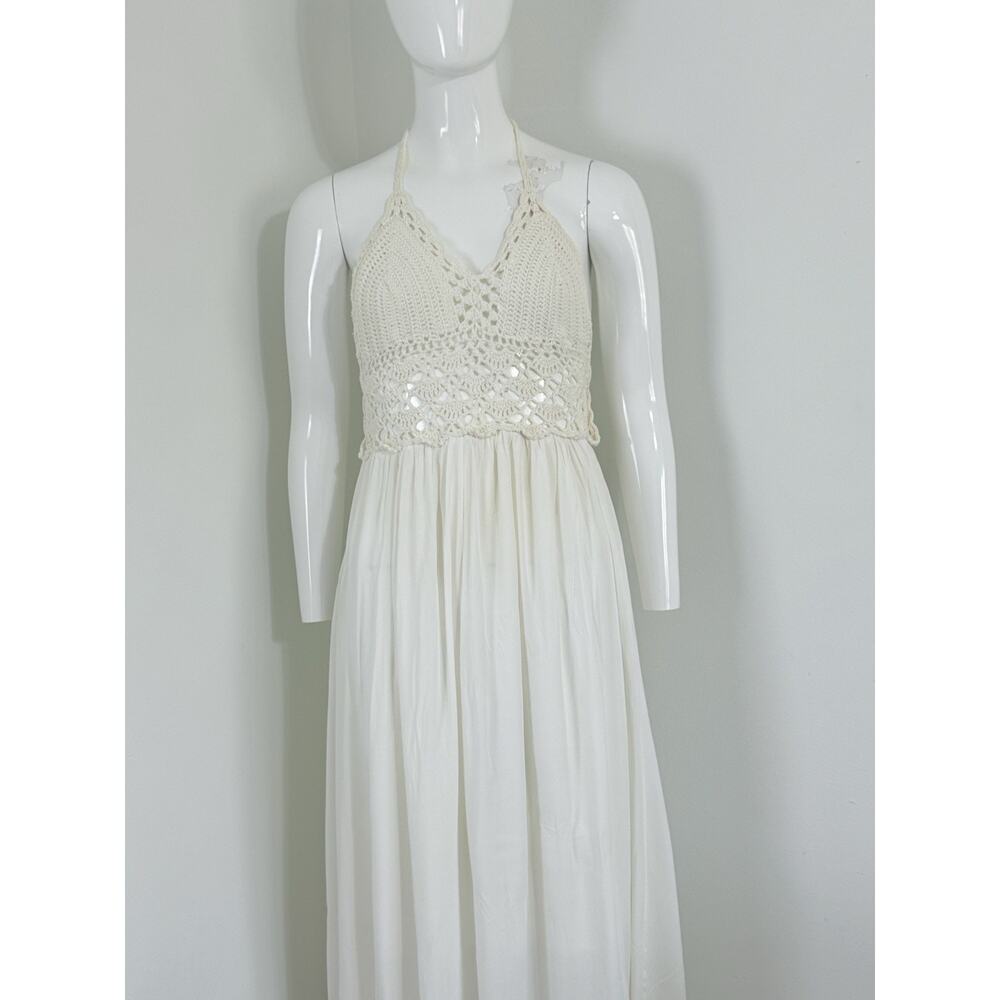 Lilbetter Womens Ivory Crochet Halter Maxi Dress Boho Beach Resort Vacation S - Picture 4 of 14